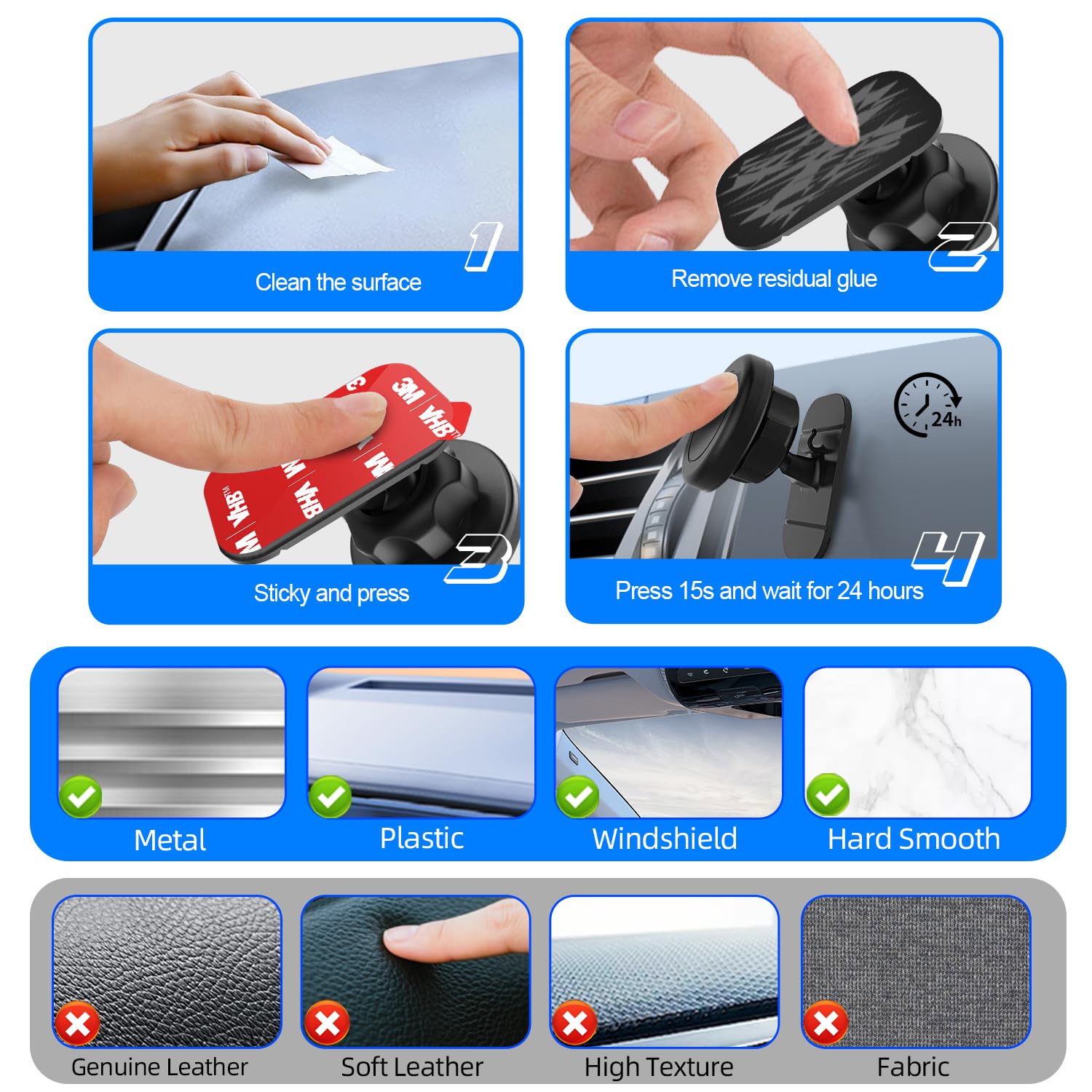 Volport 5 Pack 3M Automotive Double Sided Adhesive Tape, Heavy Duty 3M Sticky Pads For Magnetic Car Phone Mount Dashboard, Adhes